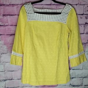 LILLY PULITZER BEES KNEES BUTTER YELLOW WHITE EYELET NECKLINE MOD STYLE TUNIC